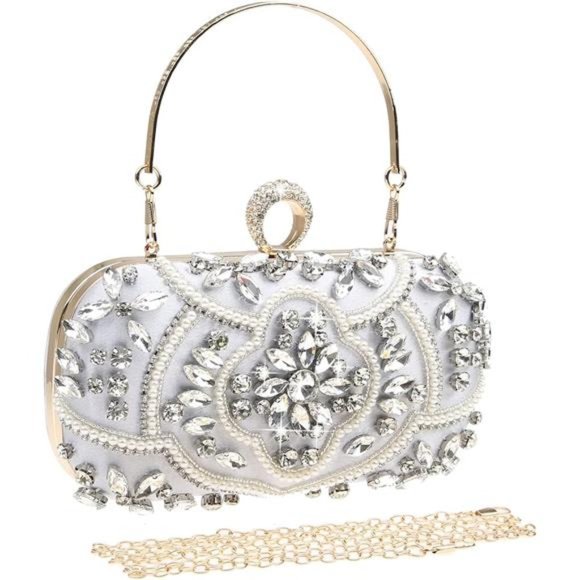 Womens Sparkly Rhinestone Crystal Clutch Bag 2201-silver